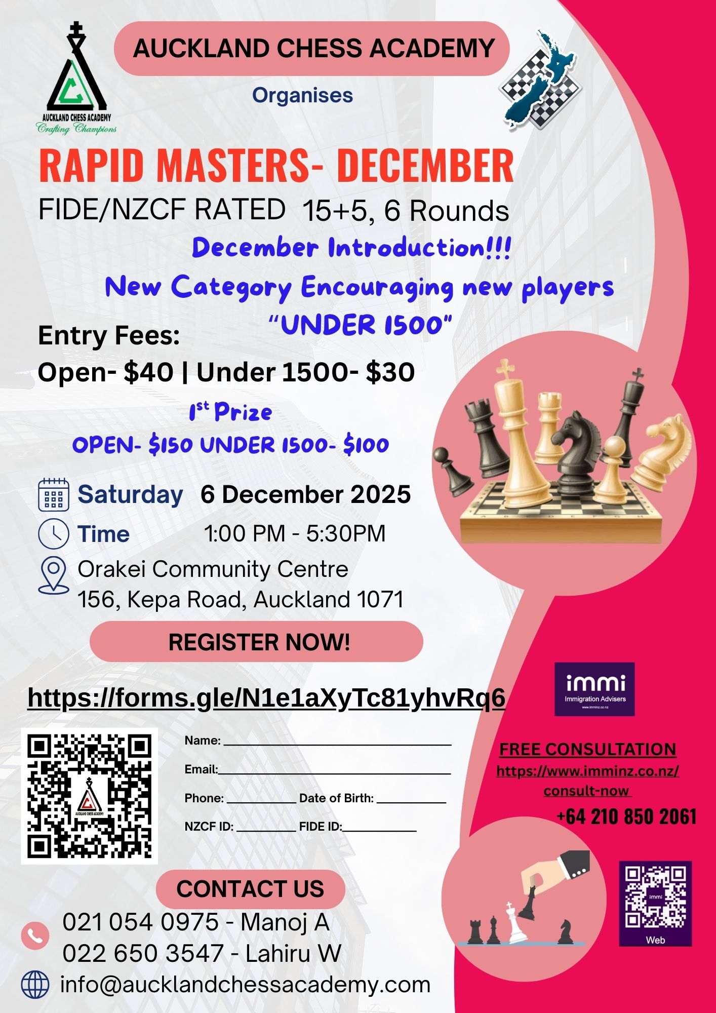 Auckland Chess Academy Rapid Masters December