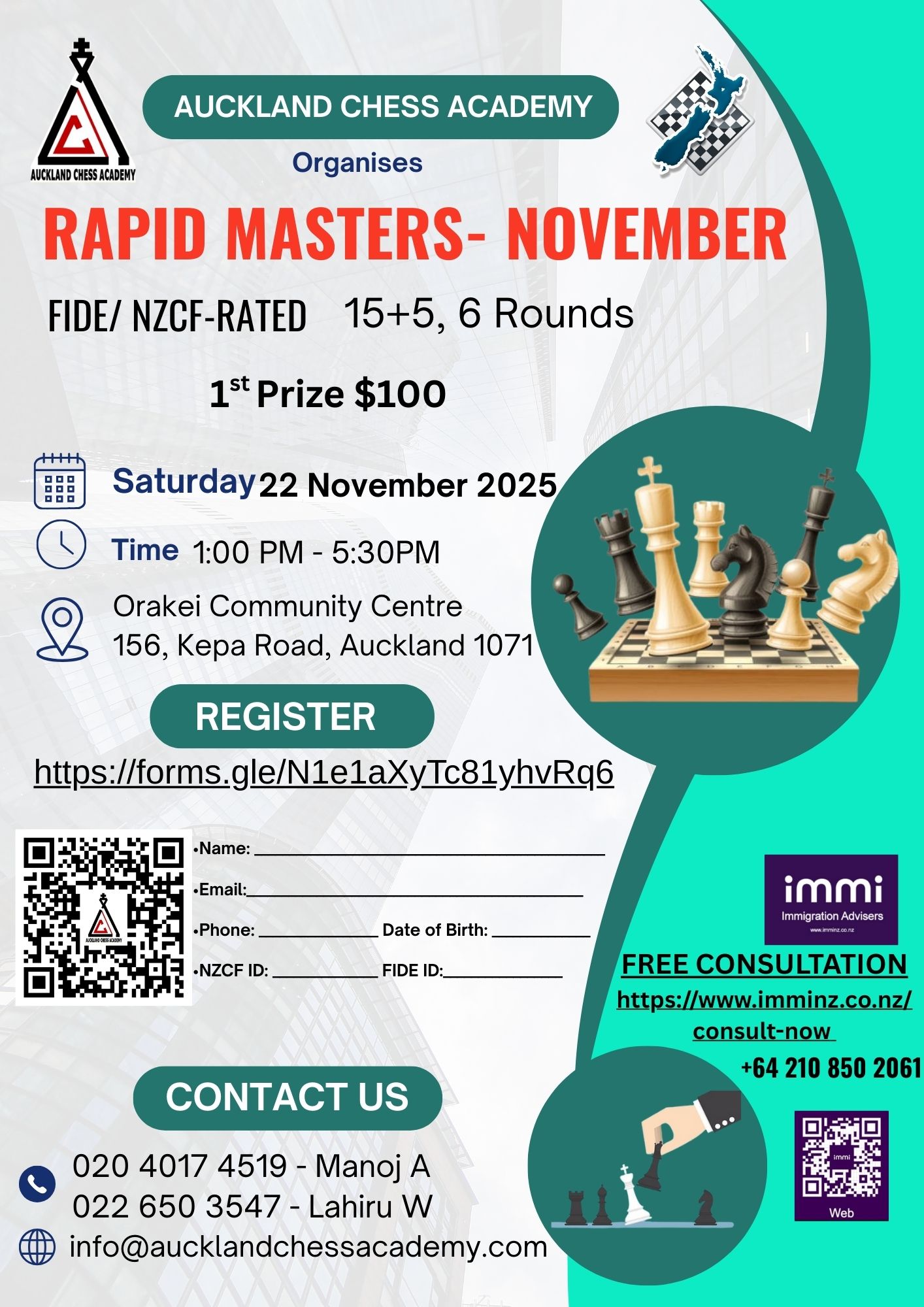 Auckland Chess Academy Rapid Masters November
