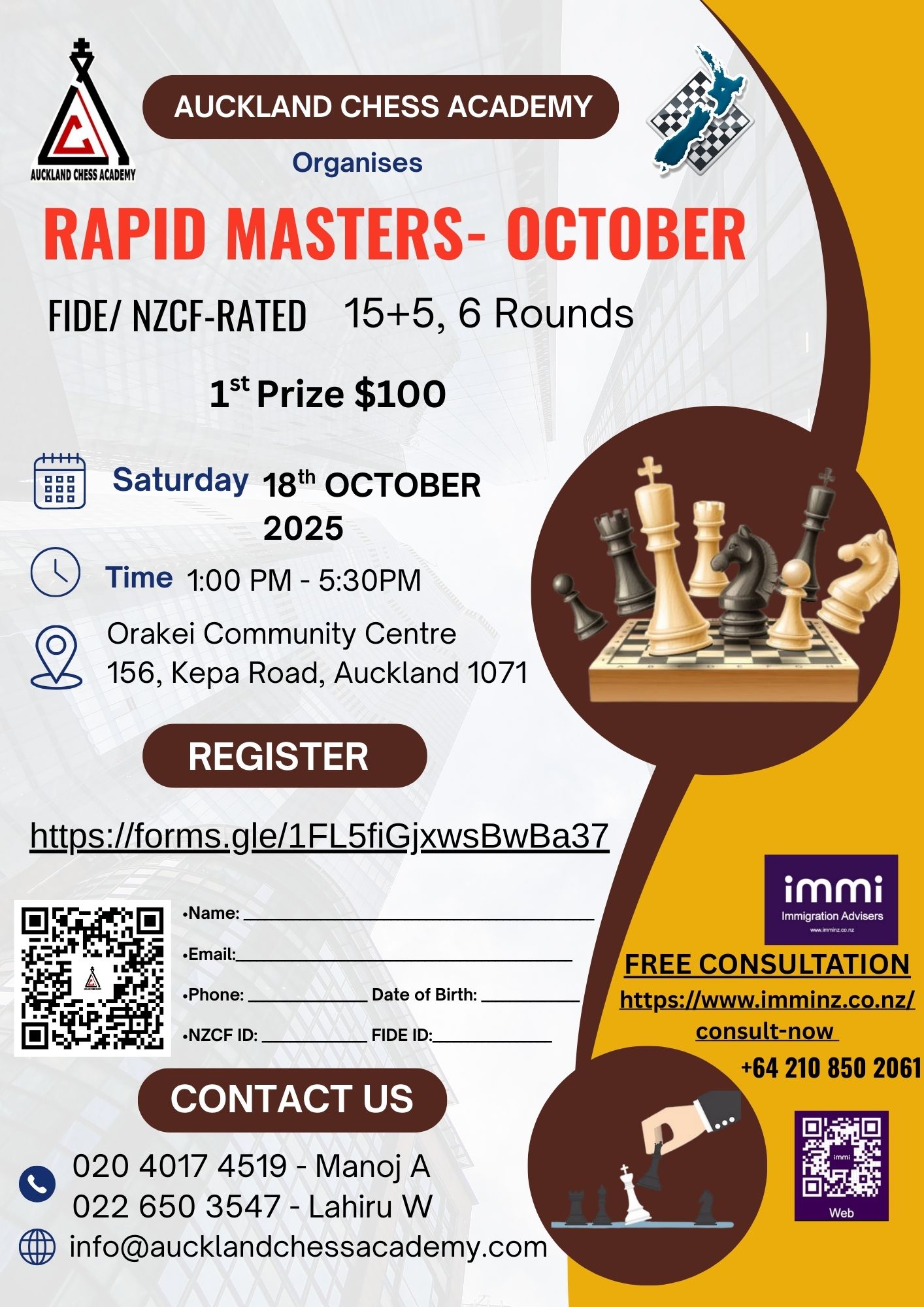 Auckland Chess Academy Rapid Masters October
